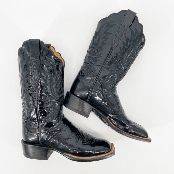 Lucchese 2000 Black Patent Leather Square Toe Gothic Western Cowgirl Boot size 7 - Picture 3 of 11
